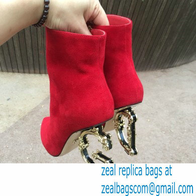 Dolce  &  Gabbana Heel 10.5cm Leather Ankle Boots Suede Red with Baroque DG Heel 2021